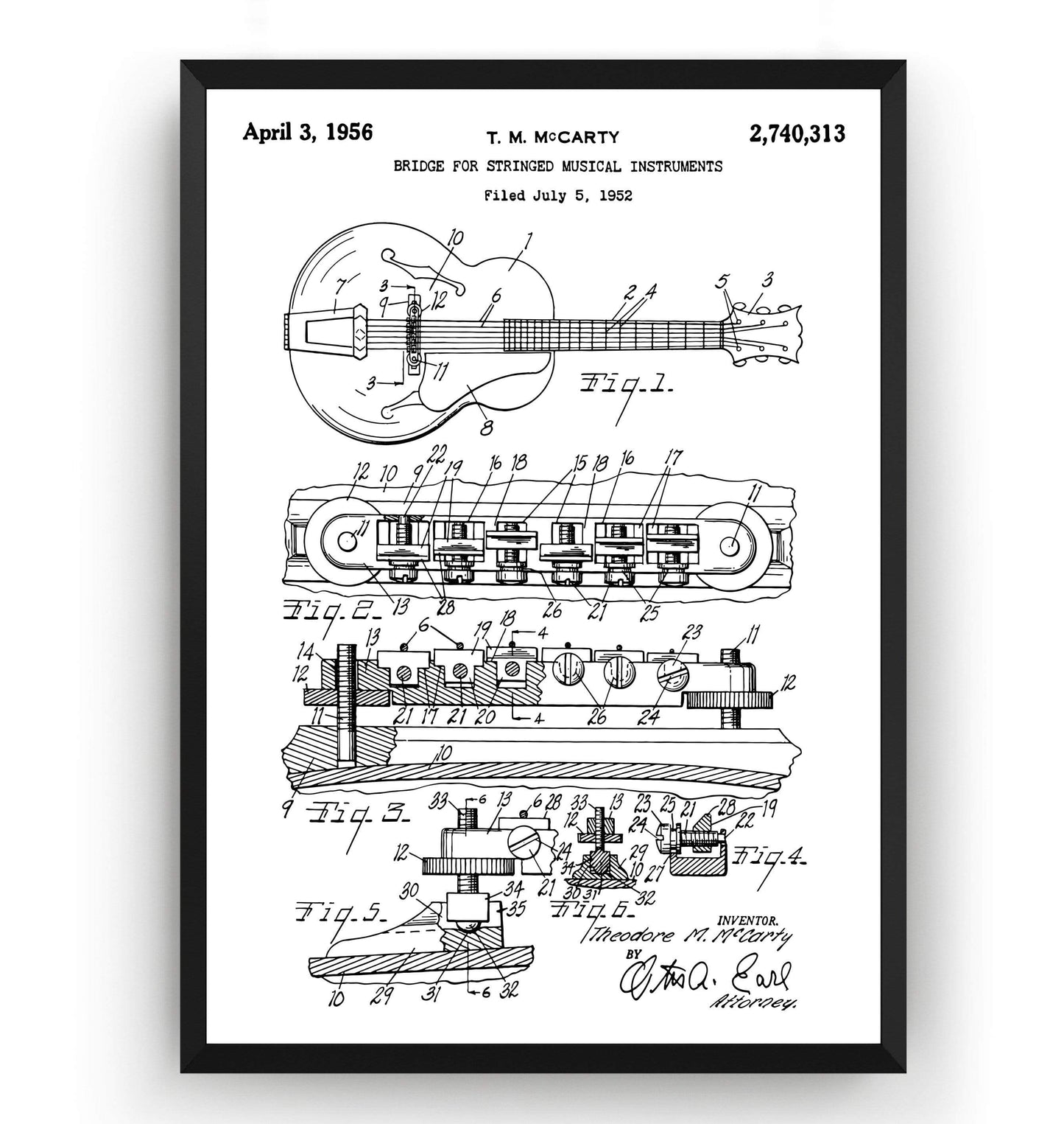 Gibson ES-335 Guitar 1956 Patent Print - Magic Posters