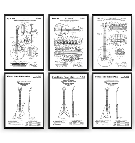 Gibson Guitar Set Of 6 Patent Prints - Magic Posters