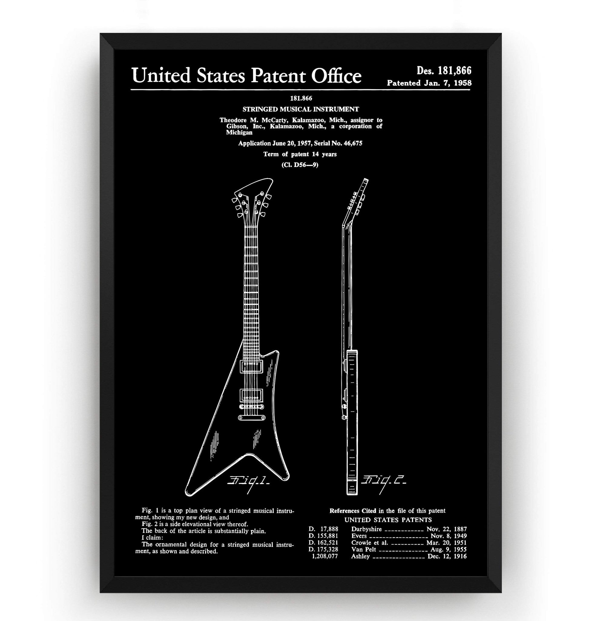 Gibson Moderne Guitar 1958 Patent Print - Magic Posters