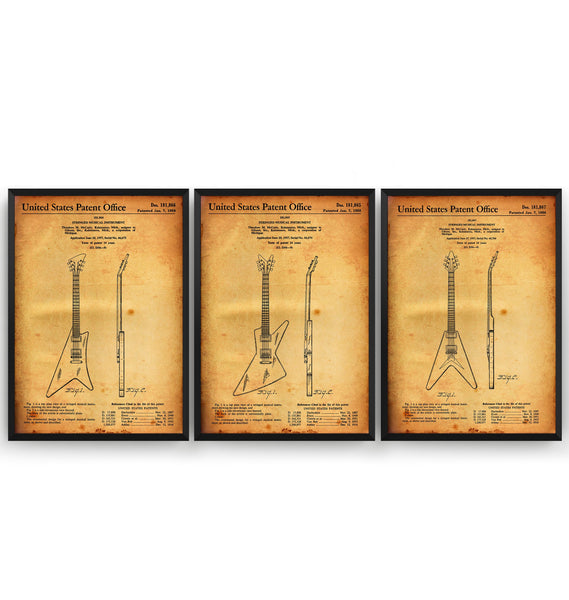 Gibson Rock Guitars Set Of 3 Patent Prints - Magic Posters