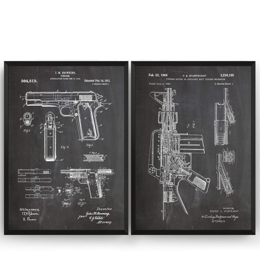 Gun Set Of 2 Patent Prints - Magic Posters
