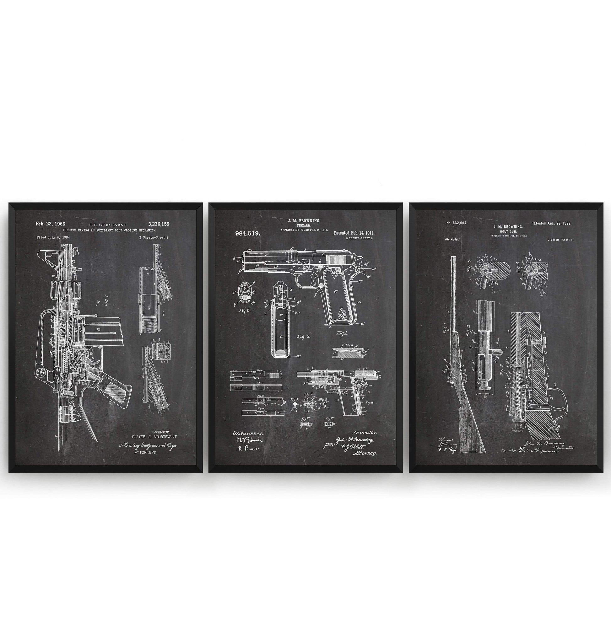 Gun Set Of 3 Patent Prints - Magic Posters