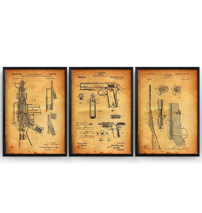 Gun Set Of 3 Patent Prints - Magic Posters