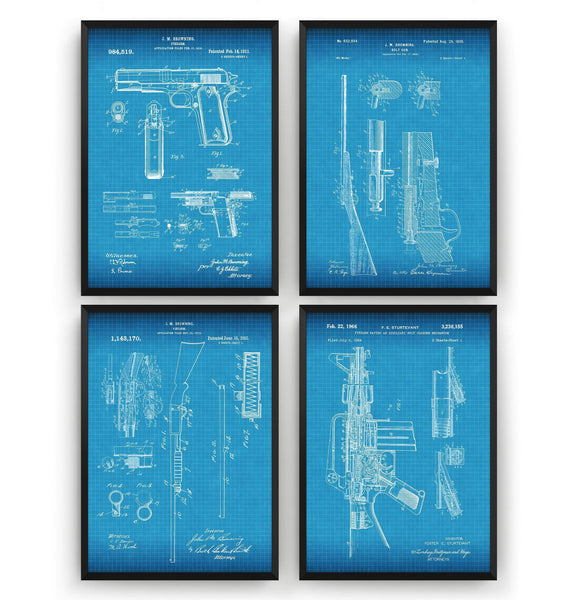 Gun Set Of 4 Patent Prints - Magic Posters