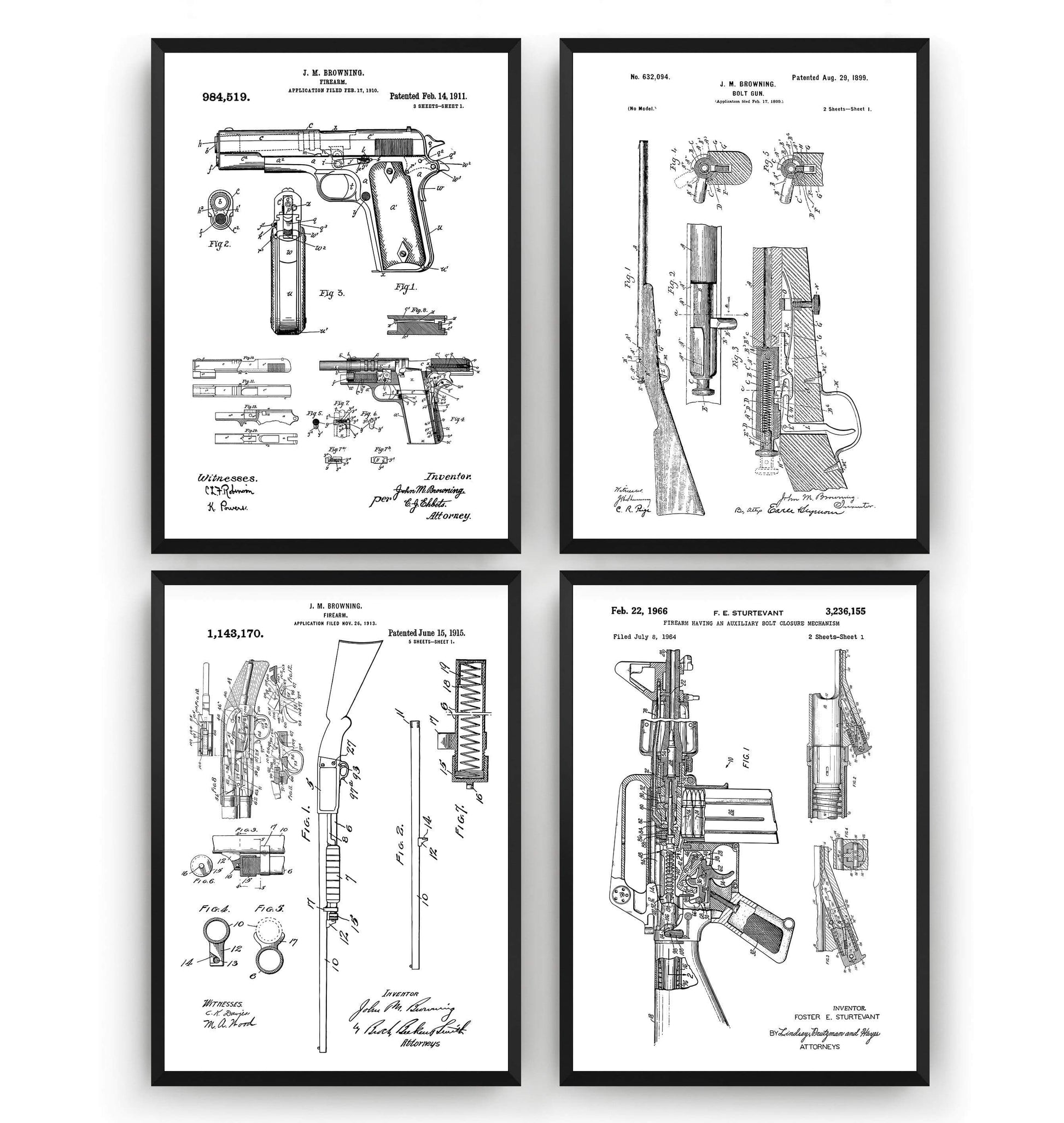 Gun Set Of 4 Patent Prints - Magic Posters
