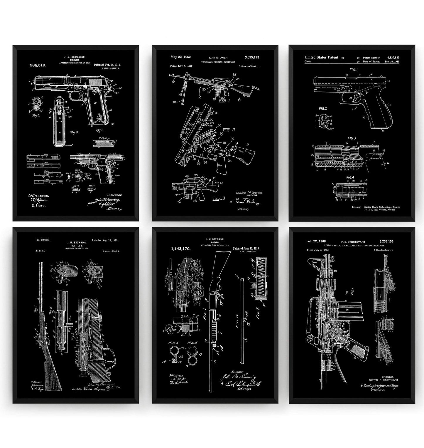 Gun Set Of 6 Patent Prints - Magic Posters