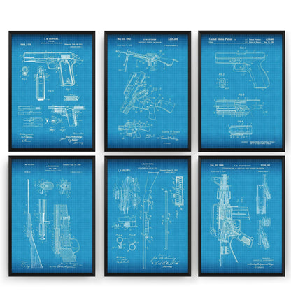 Gun Set Of 6 Patent Prints - Magic Posters