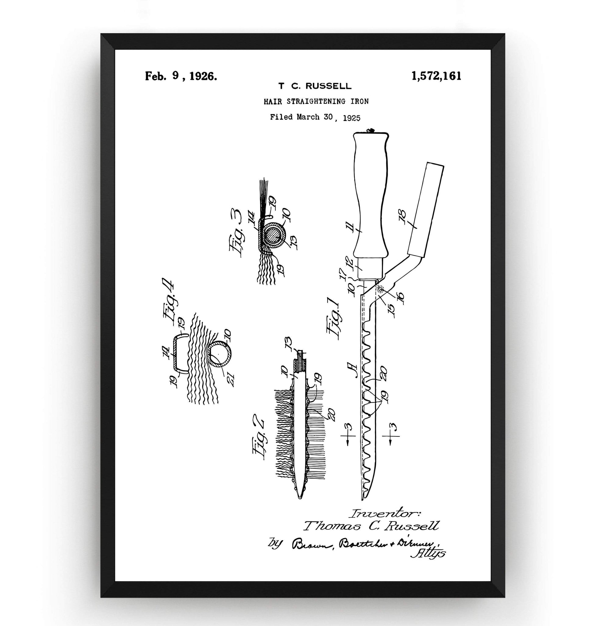 Hair Straightening Iron 1926 Patent Print - Magic Posters