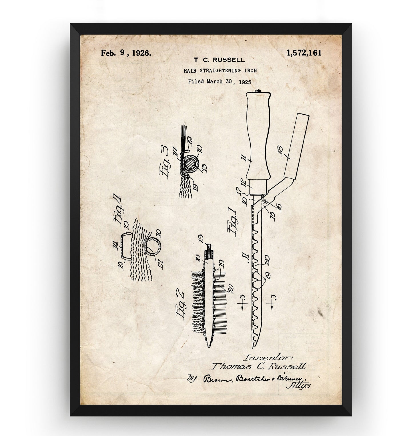 Hair Straightening Iron 1926 Patent Print - Magic Posters