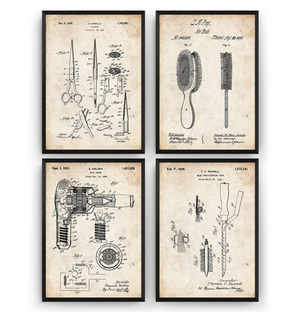 Hairdressers Salon Set Of 4 Patent Prints - Magic Posters