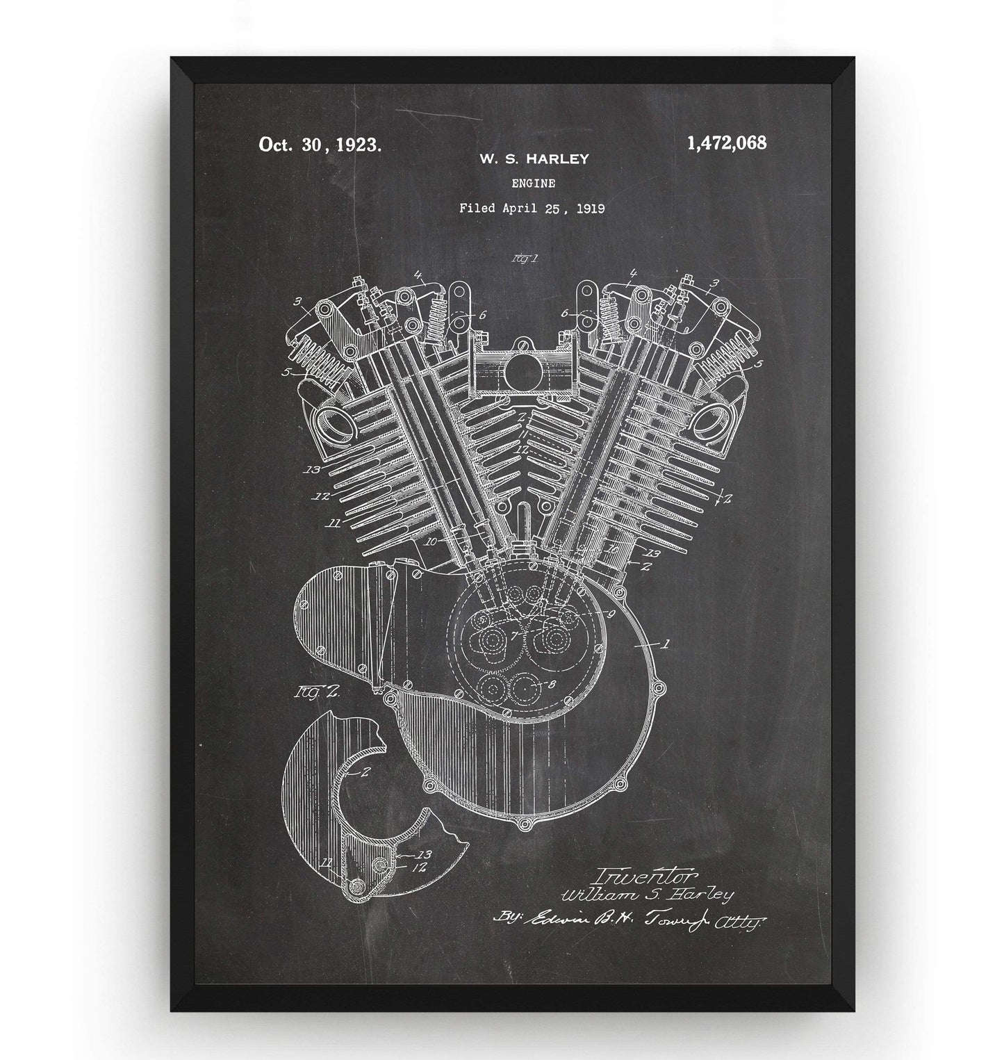 Harley Davidson Engine Patent Print - Magic Posters