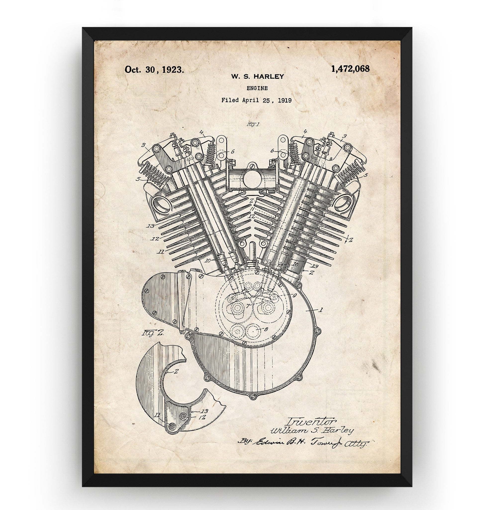 Harley Davidson Engine Patent Print - Magic Posters