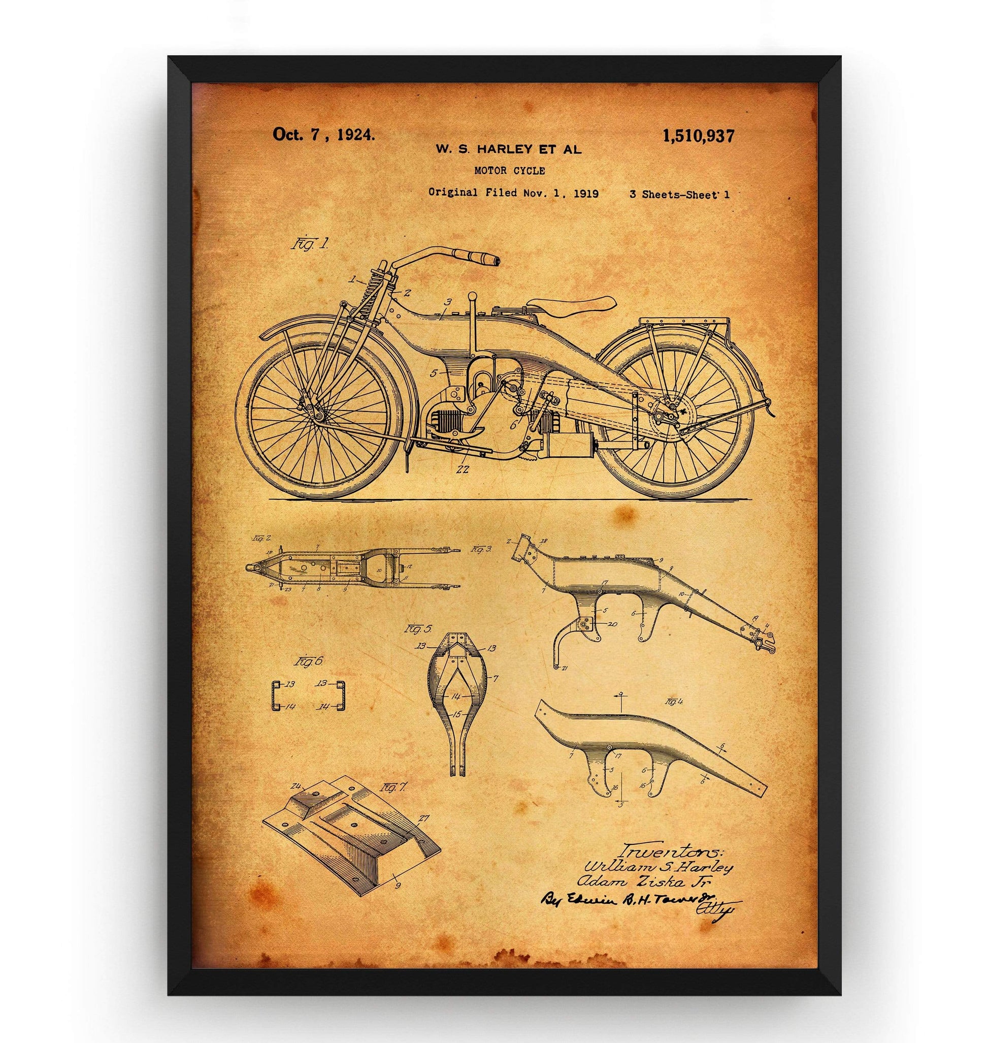 Harley Davidson Motorcycle Patent Print - Magic Posters