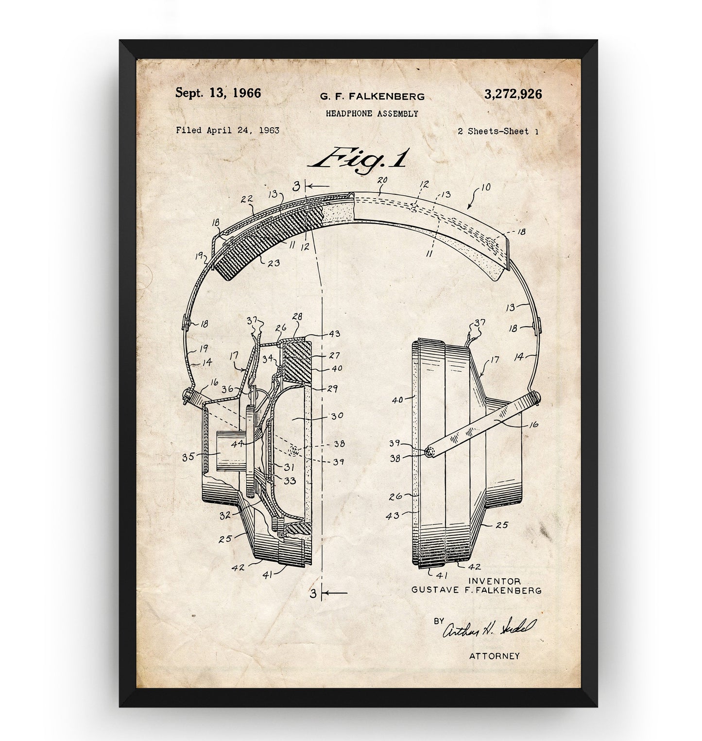 Headphones 1966 Patent Print - Magic Posters