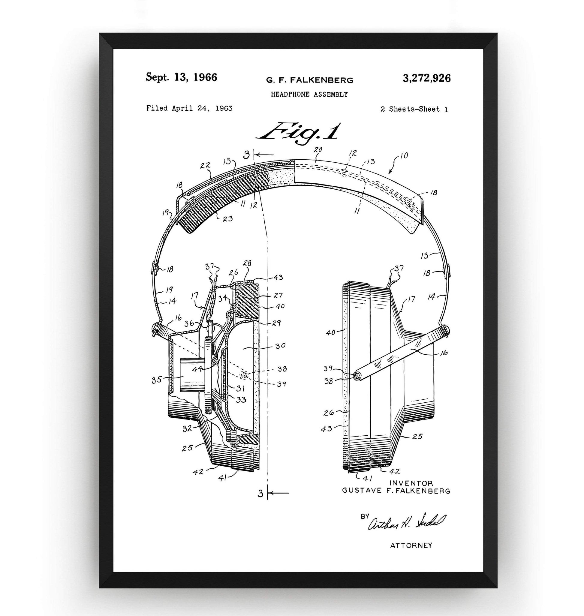 Headphones 1966 Patent Print - Magic Posters