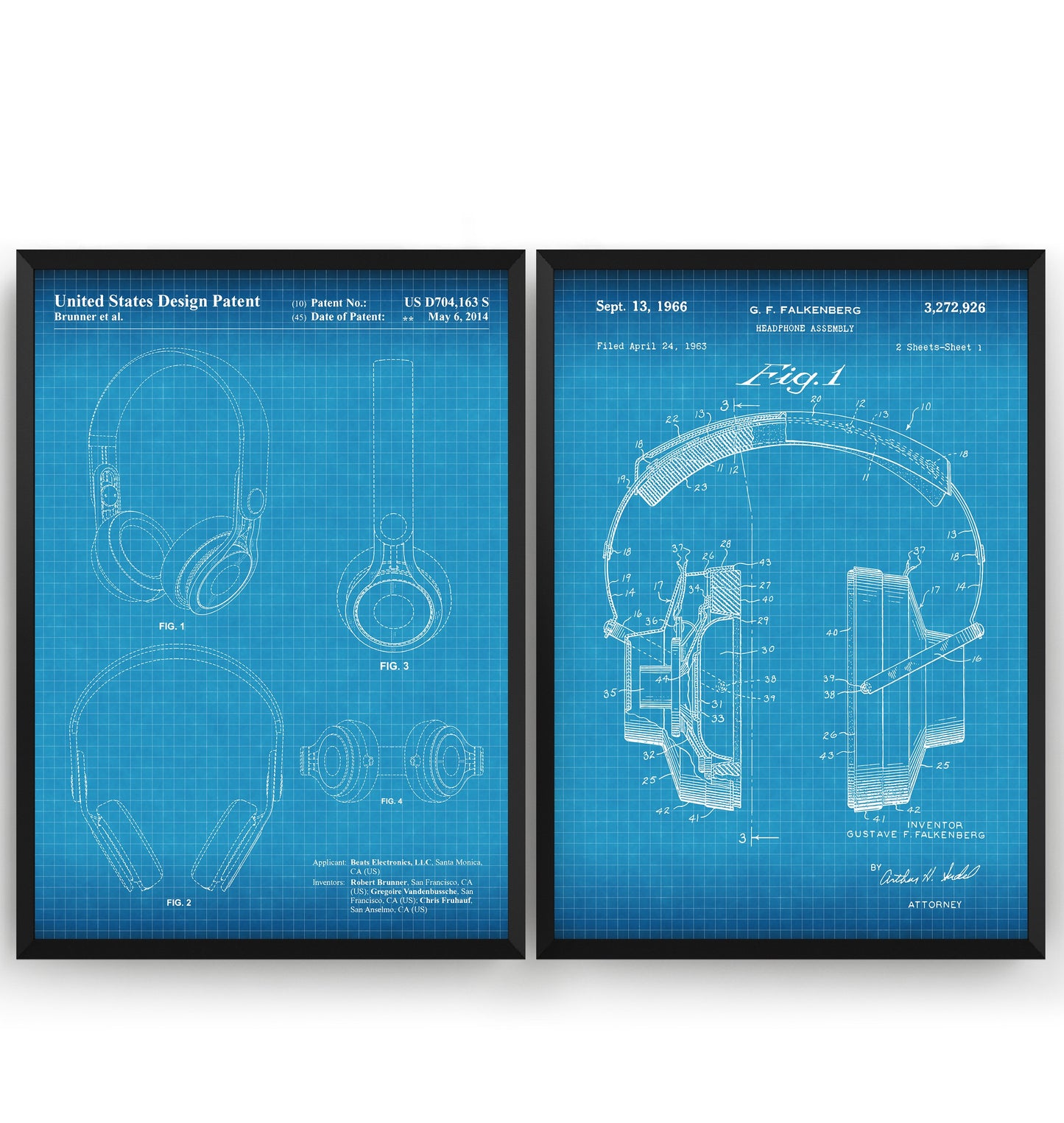 Headphones Set Of 2 Patent Prints - Magic Posters