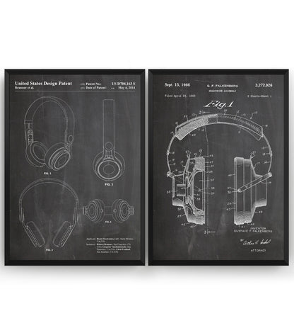 Headphones Set Of 2 Patent Prints - Magic Posters