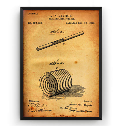 High Explosive Charge 1889 Patent Print - Magic Posters