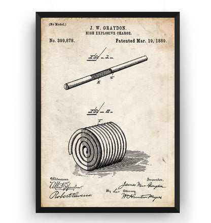 High Explosive Charge 1889 Patent Print - Magic Posters