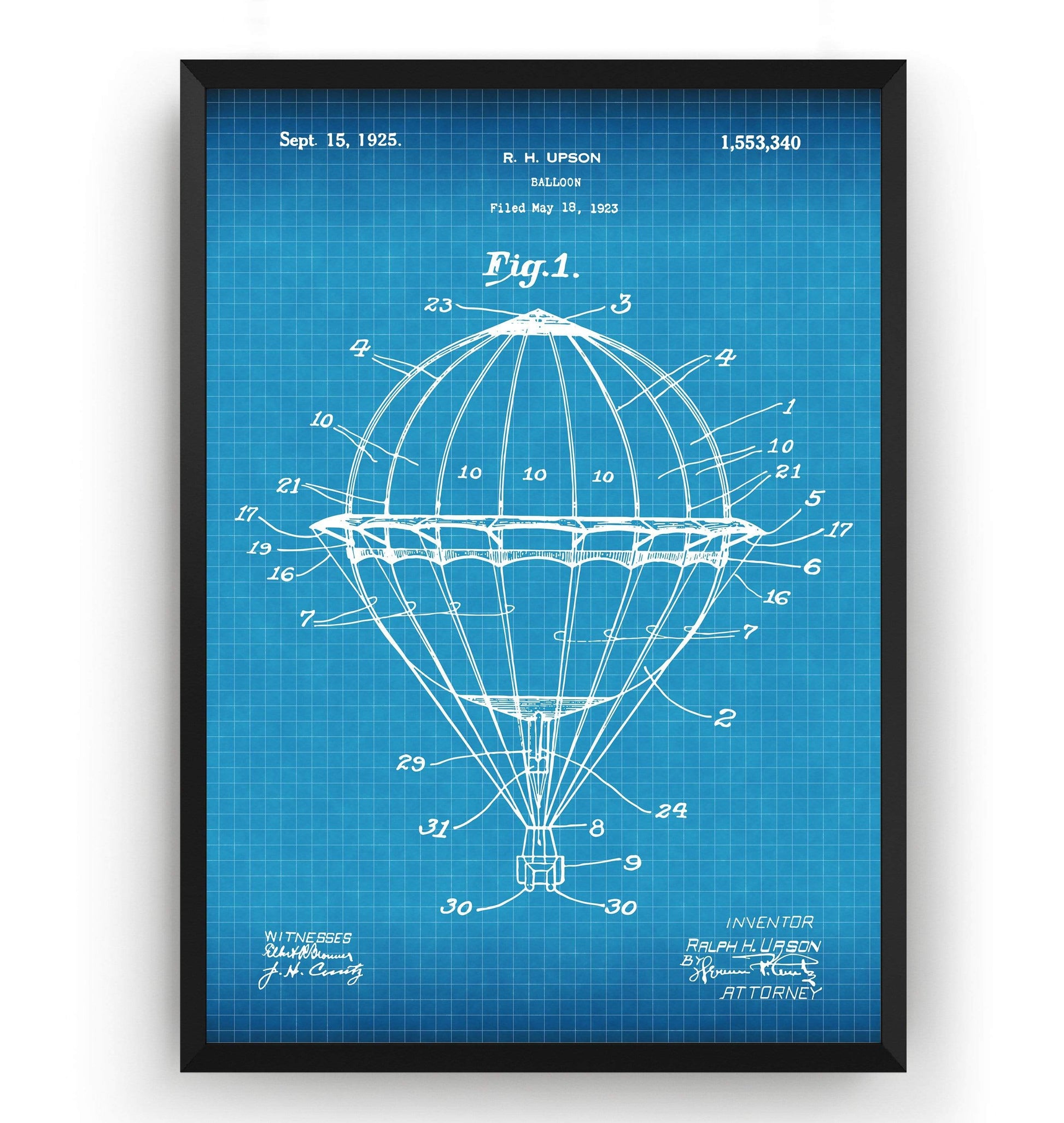Hot Air Balloon 1923 Patent Print - Magic Posters