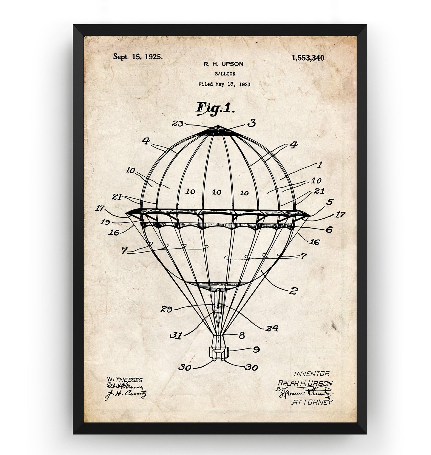 Hot Air Balloon 1923 Patent Print - Magic Posters
