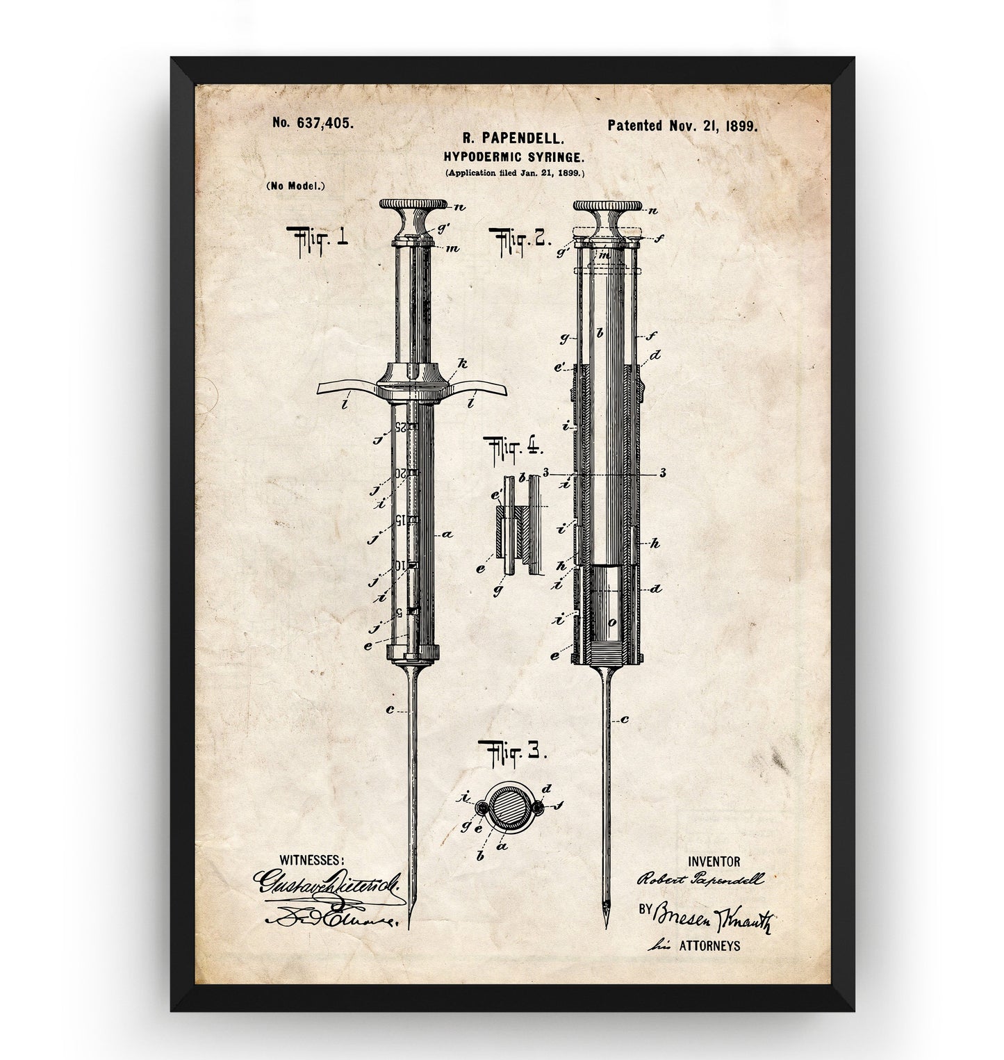 Hypodermic Syringe 1899 Patent Print - Magic Posters