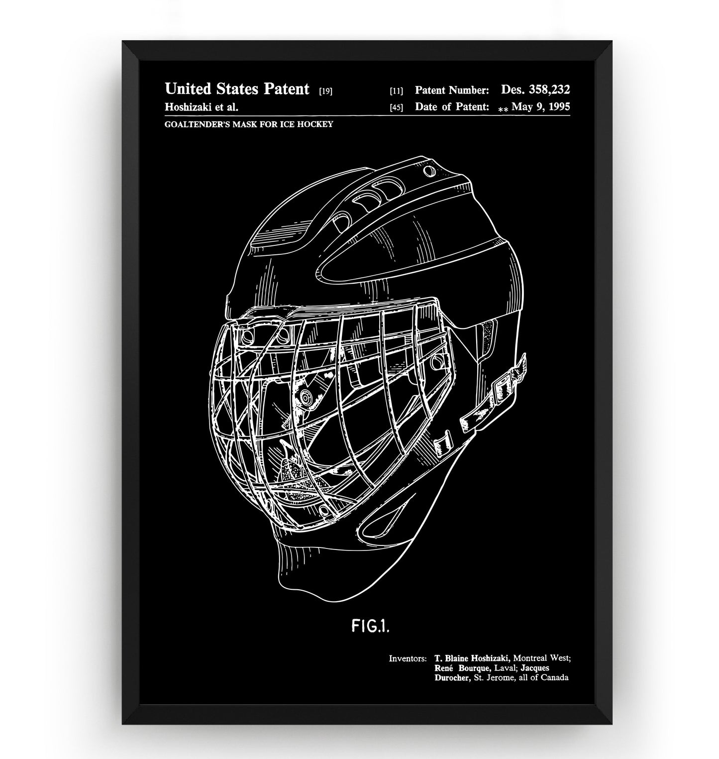 Ice Hockey Goalie Helmet 1995 Patent Print - Magic Posters