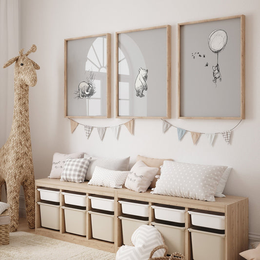 Winnie The Pooh Set Of 3 Prints V2, Nursery Decor, Playroom Wall Art, Baby Personalised Gift, Kids Room Artwork, Baby Shower Present