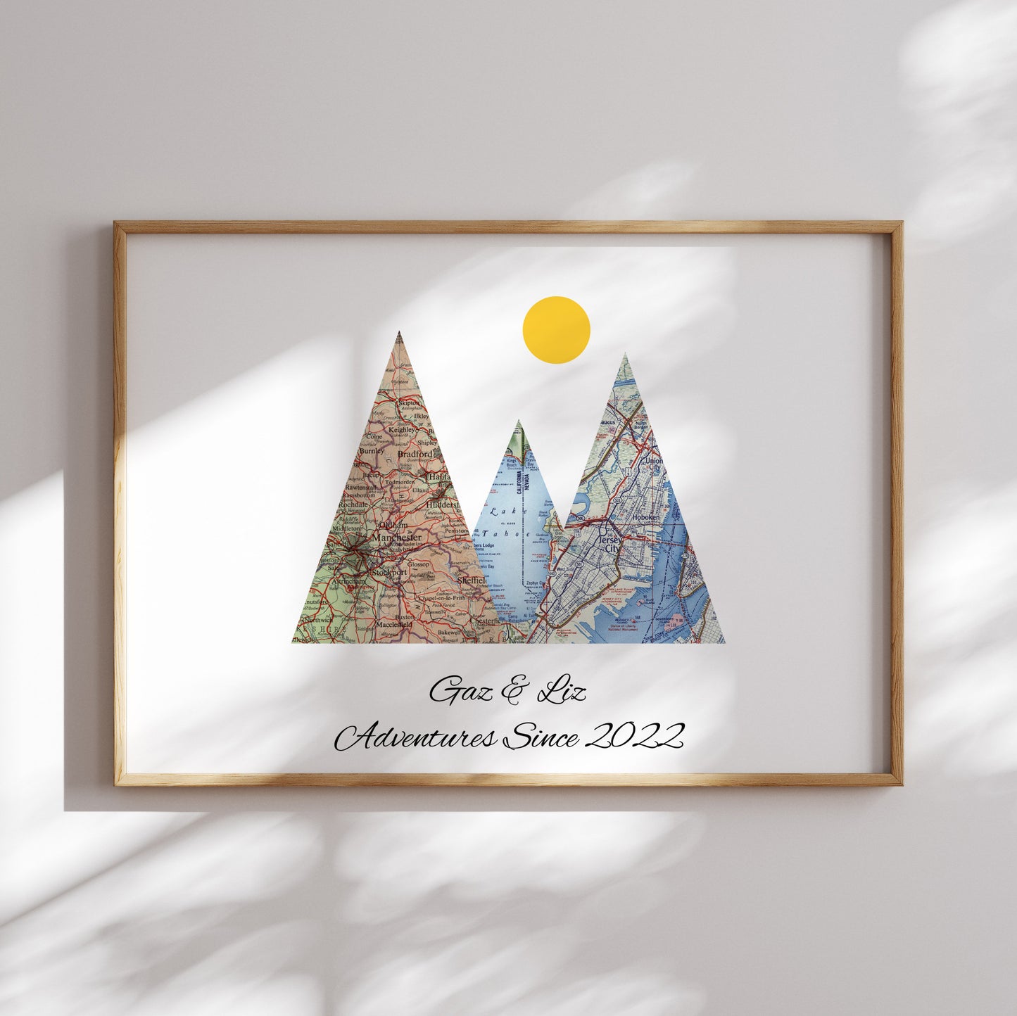 Personalised Travel Map Mountain Print 2 - 6 Locations (White) - Magic Posters