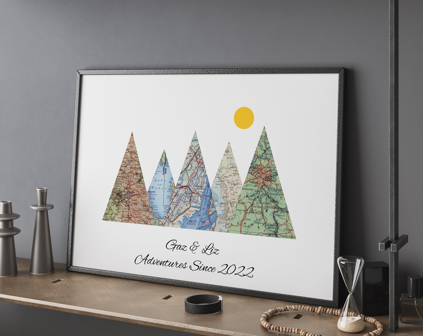 Personalised Travel Map Mountain Print 2 - 6 Locations (White) - Magic Posters