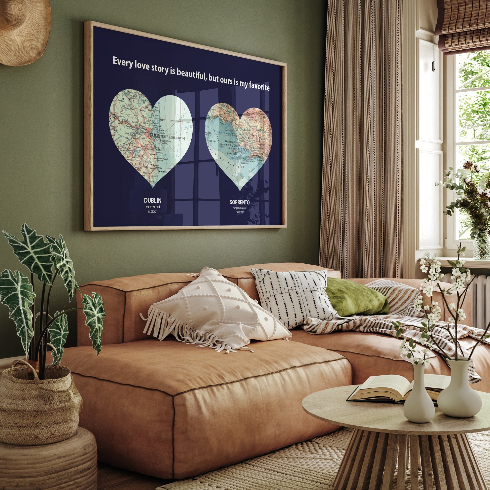 Personalised Heart Map Print, Custom Couples Gift - Magic Posters