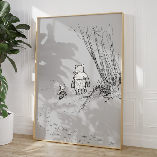 Winnie The Pooh and Piglet Print (Walking through the woods) - Magic Posters