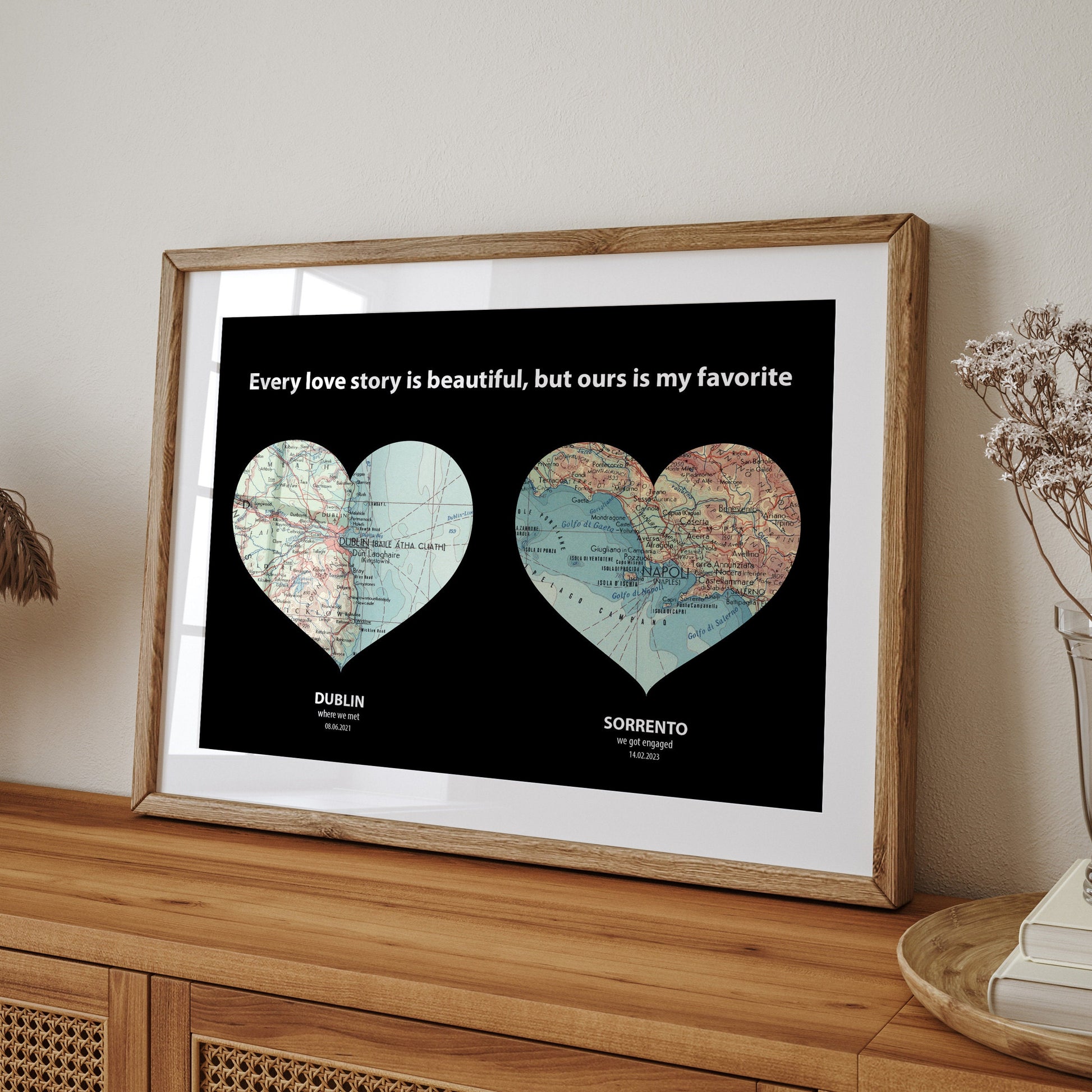 Personalised Heart Map Print, Custom Couples Gift - Magic Posters