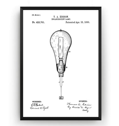 Thomas Edison Incandescent Light Bulb Patent Print - Magic Posters