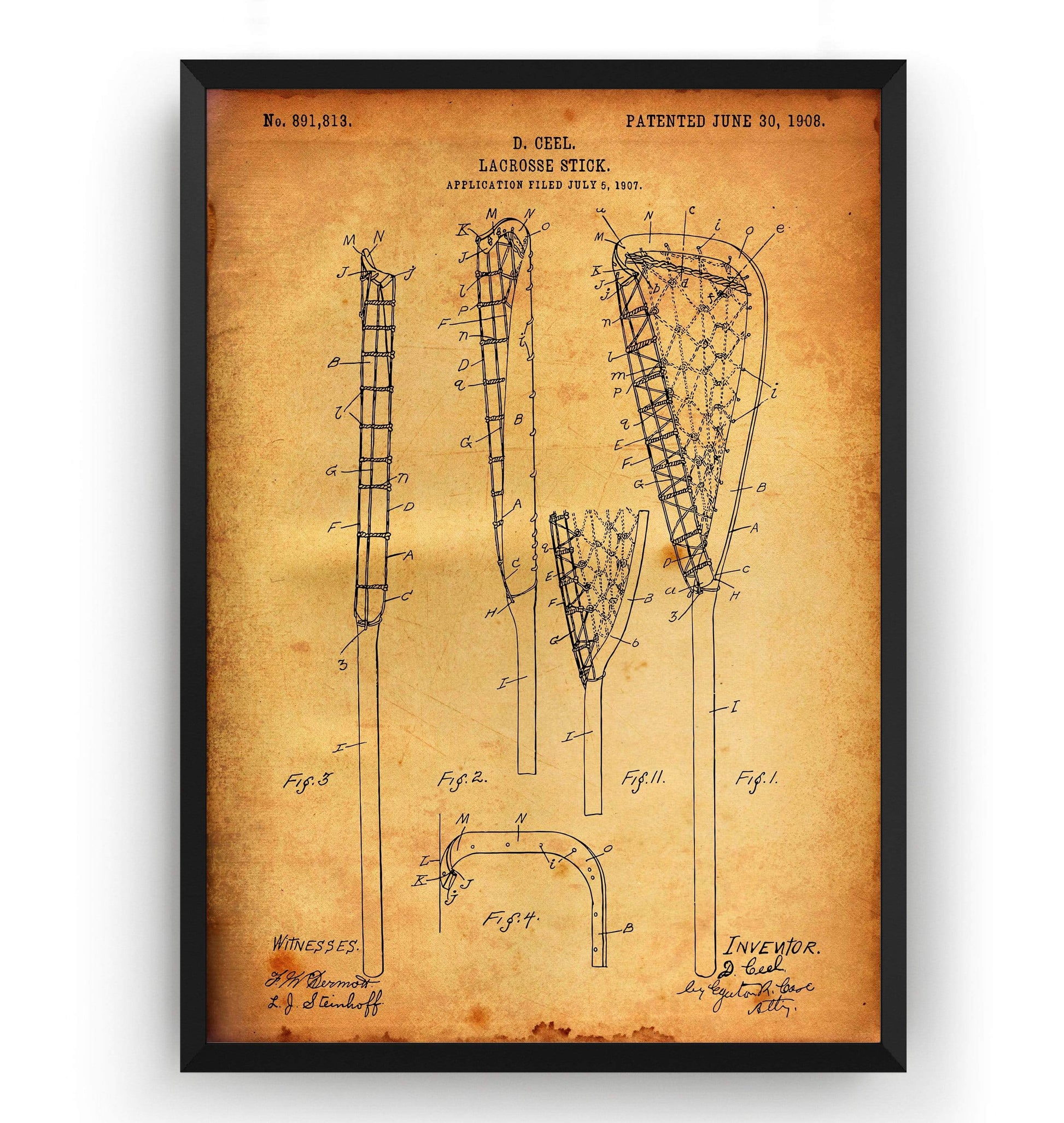 Lacrosse Stick 1908 Patent Print - Magic Posters