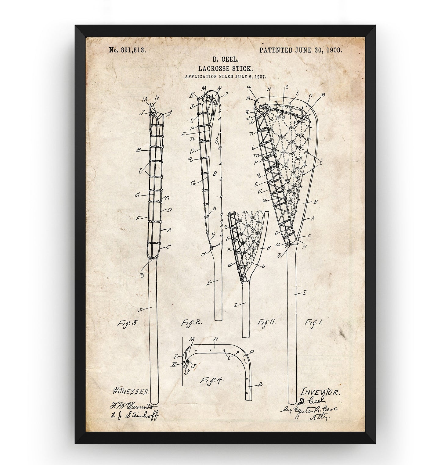 Lacrosse Stick 1908 Patent Print - Magic Posters
