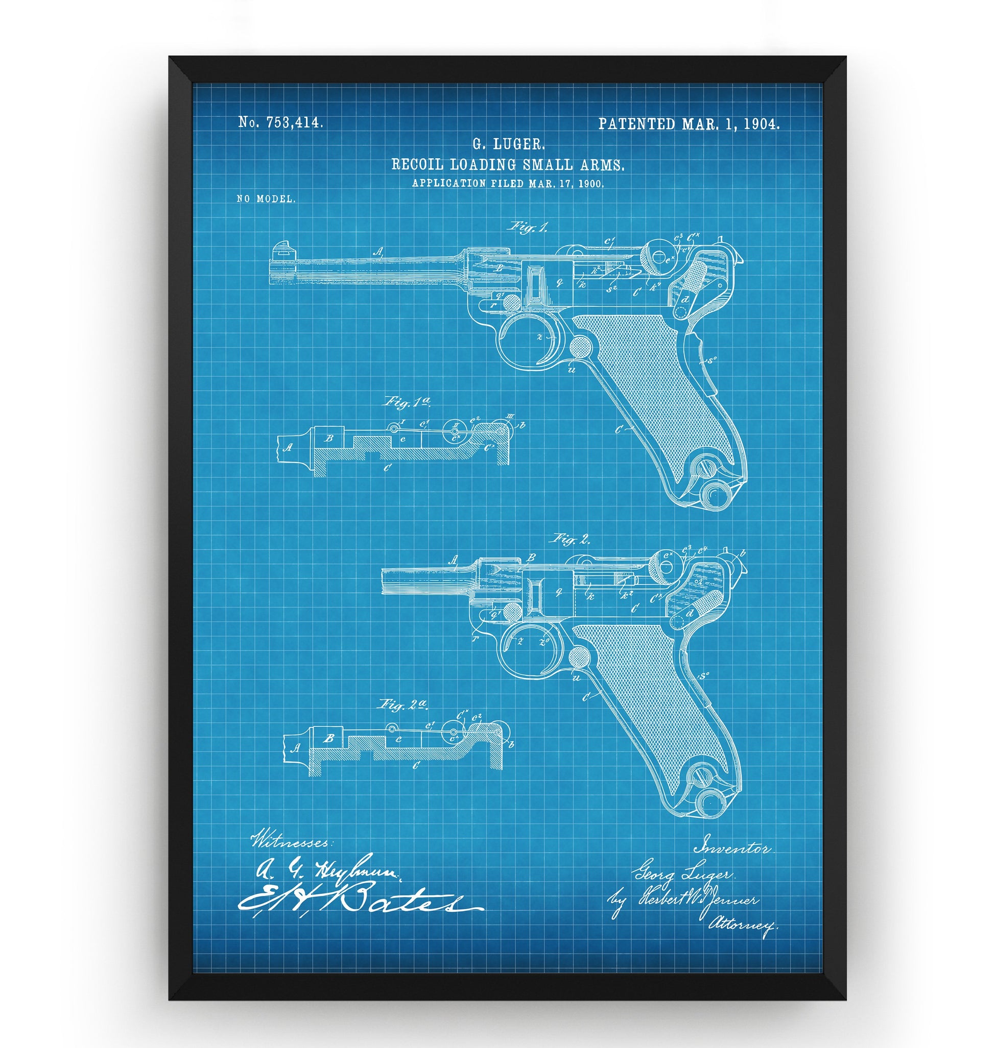 Luger Pistol 1904 Patent Print - Magic Posters
