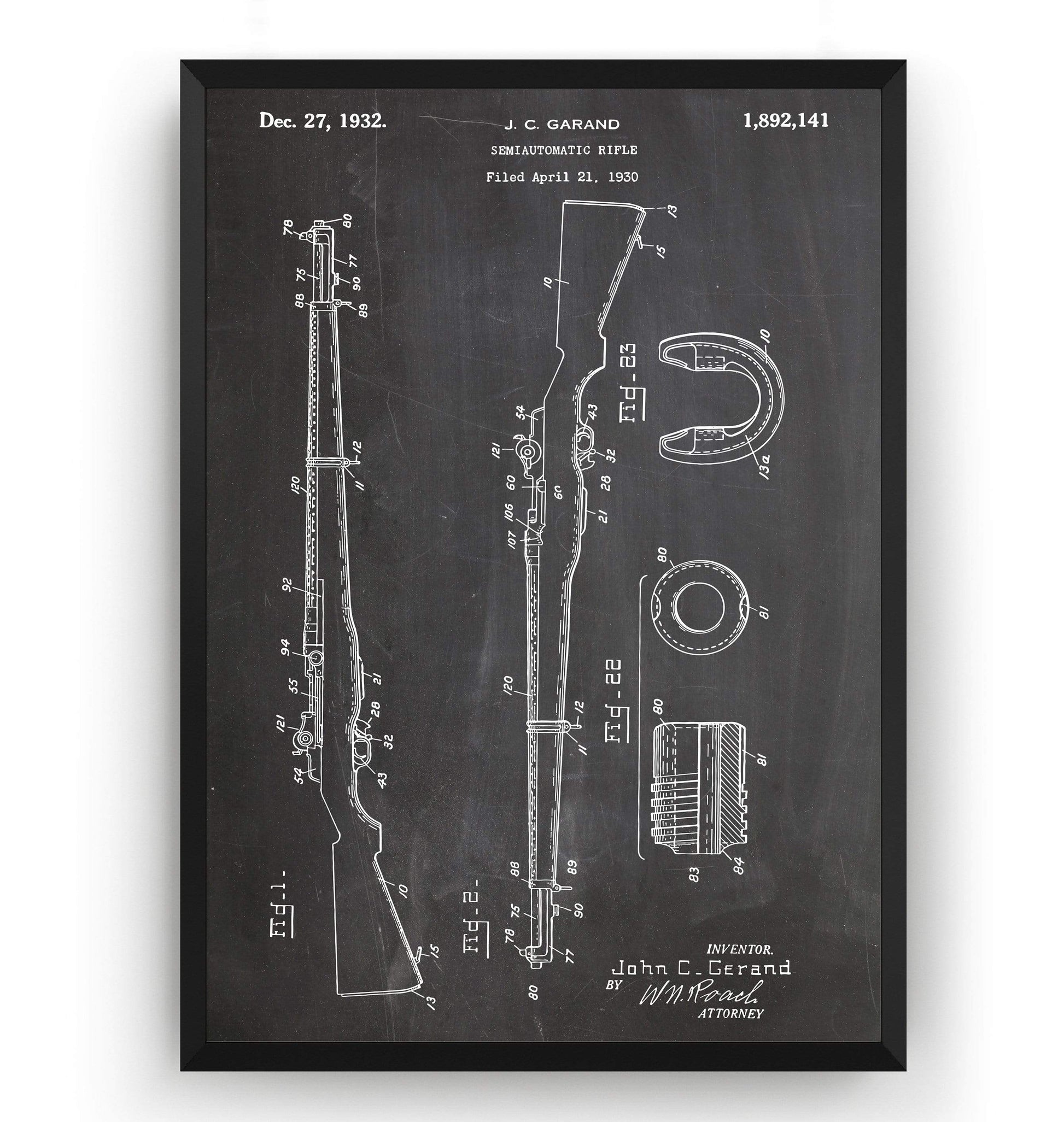 M-1 Rifle 1932 Patent Print - Magic Posters