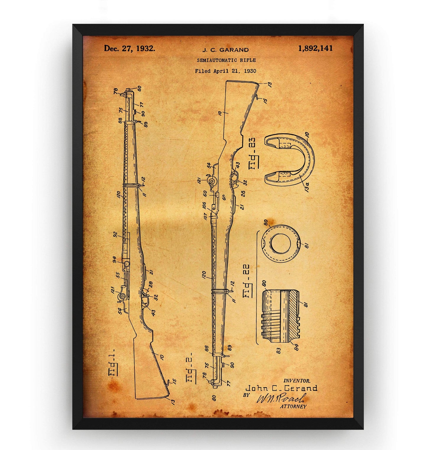 M-1 Rifle 1932 Patent Print - Magic Posters