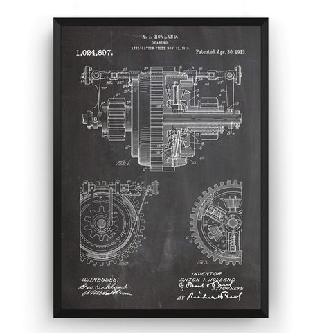 Mechanical Gearing 1912 Patent Print - Magic Posters