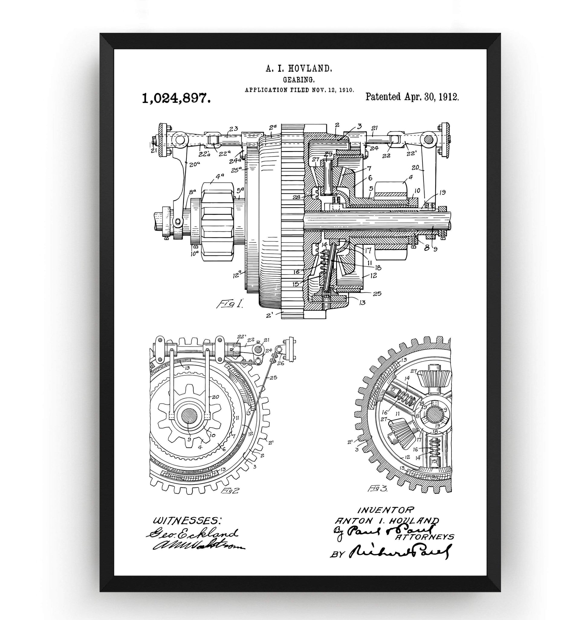 Mechanical Gearing 1912 Patent Print - Magic Posters