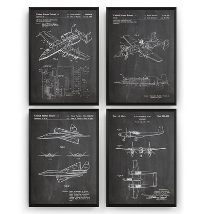 Military Aircraft Set Of 4 Patent Prints - Magic Posters