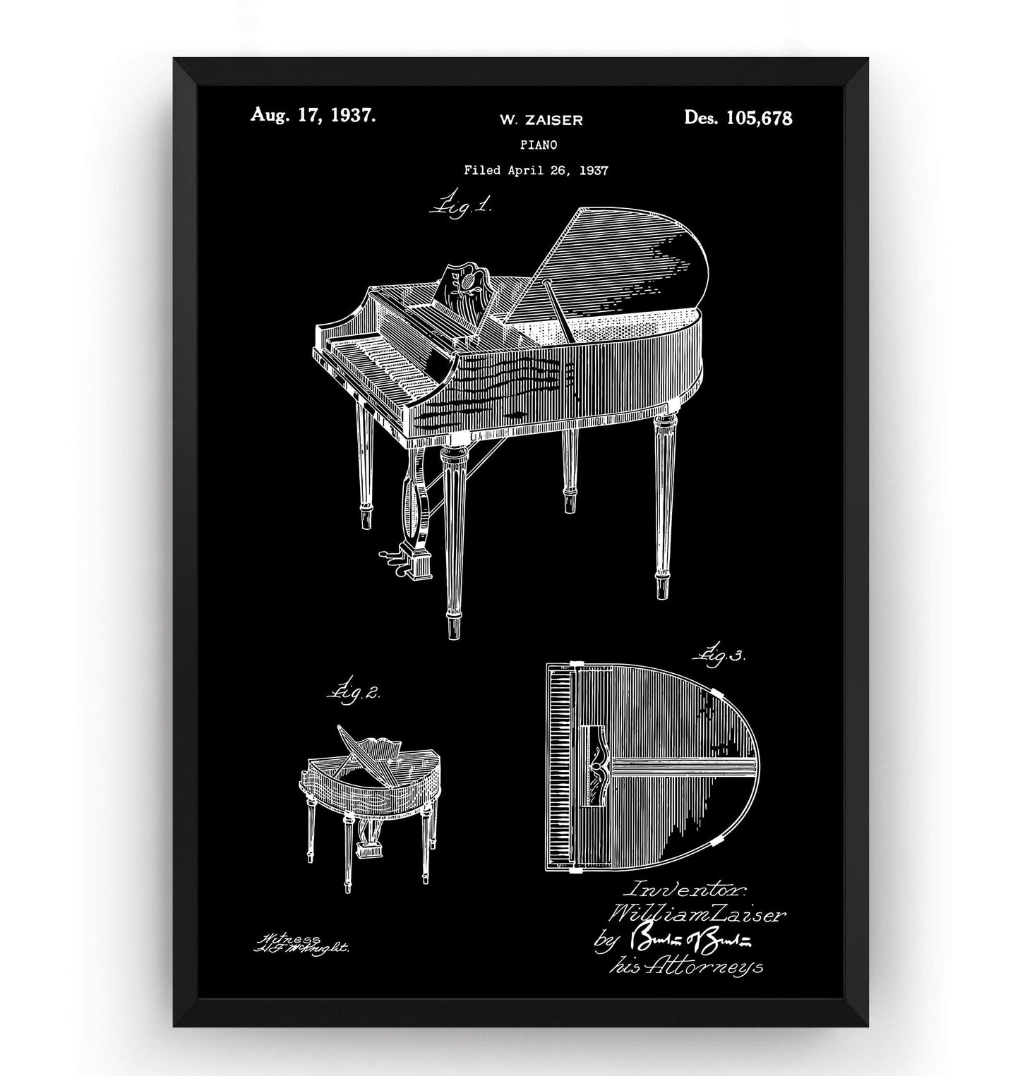 Piano 1937 Patent Print - Magic Posters