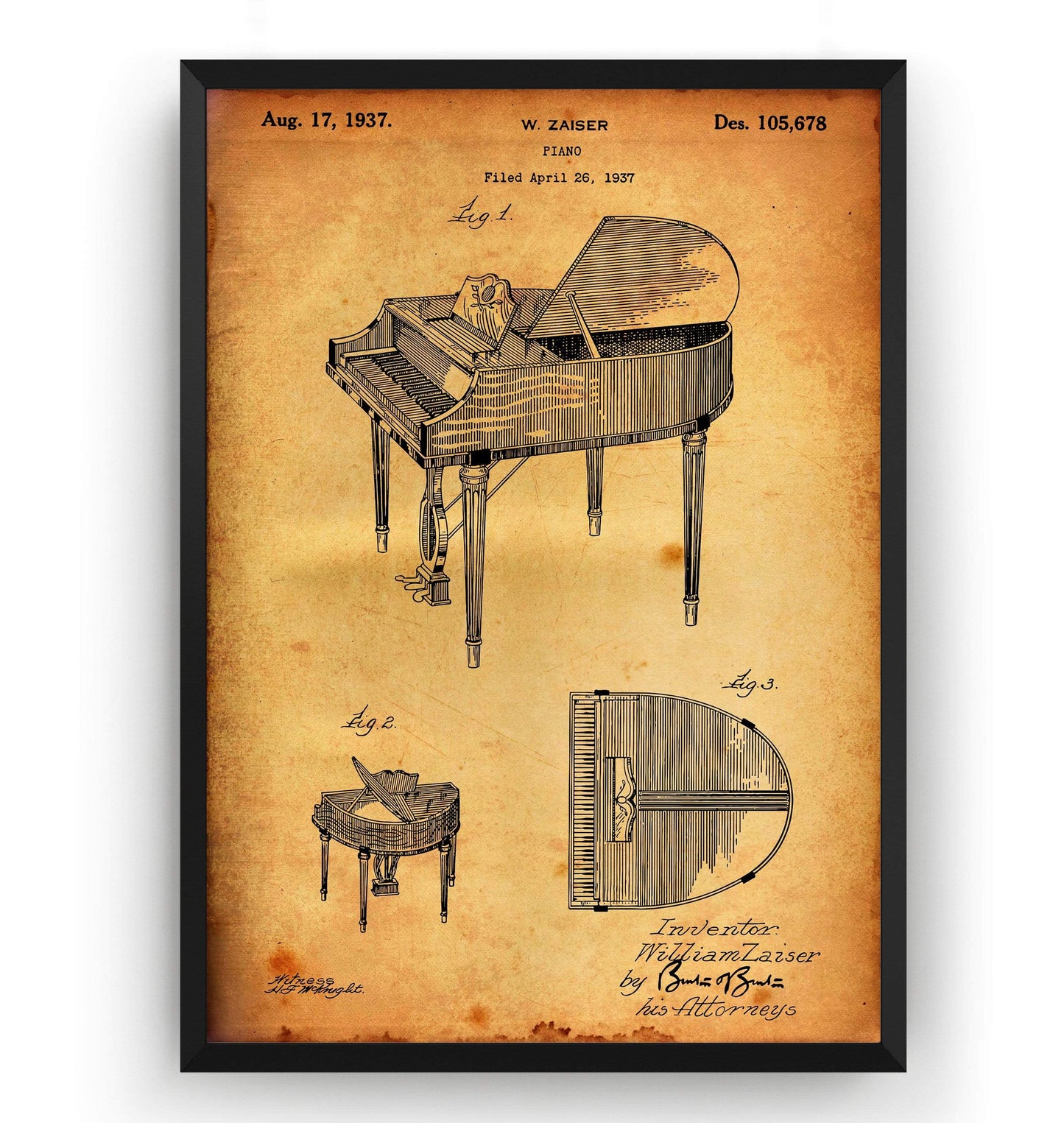 Piano 1937 Patent Print - Magic Posters