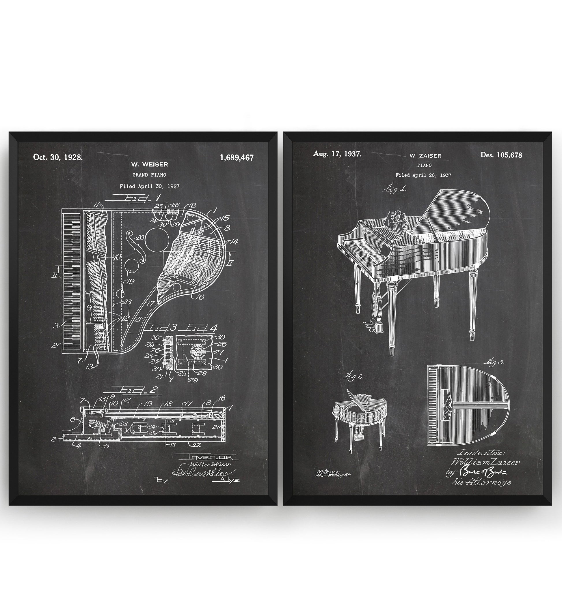 Piano Set Of 2 Patent Prints - Magic Posters