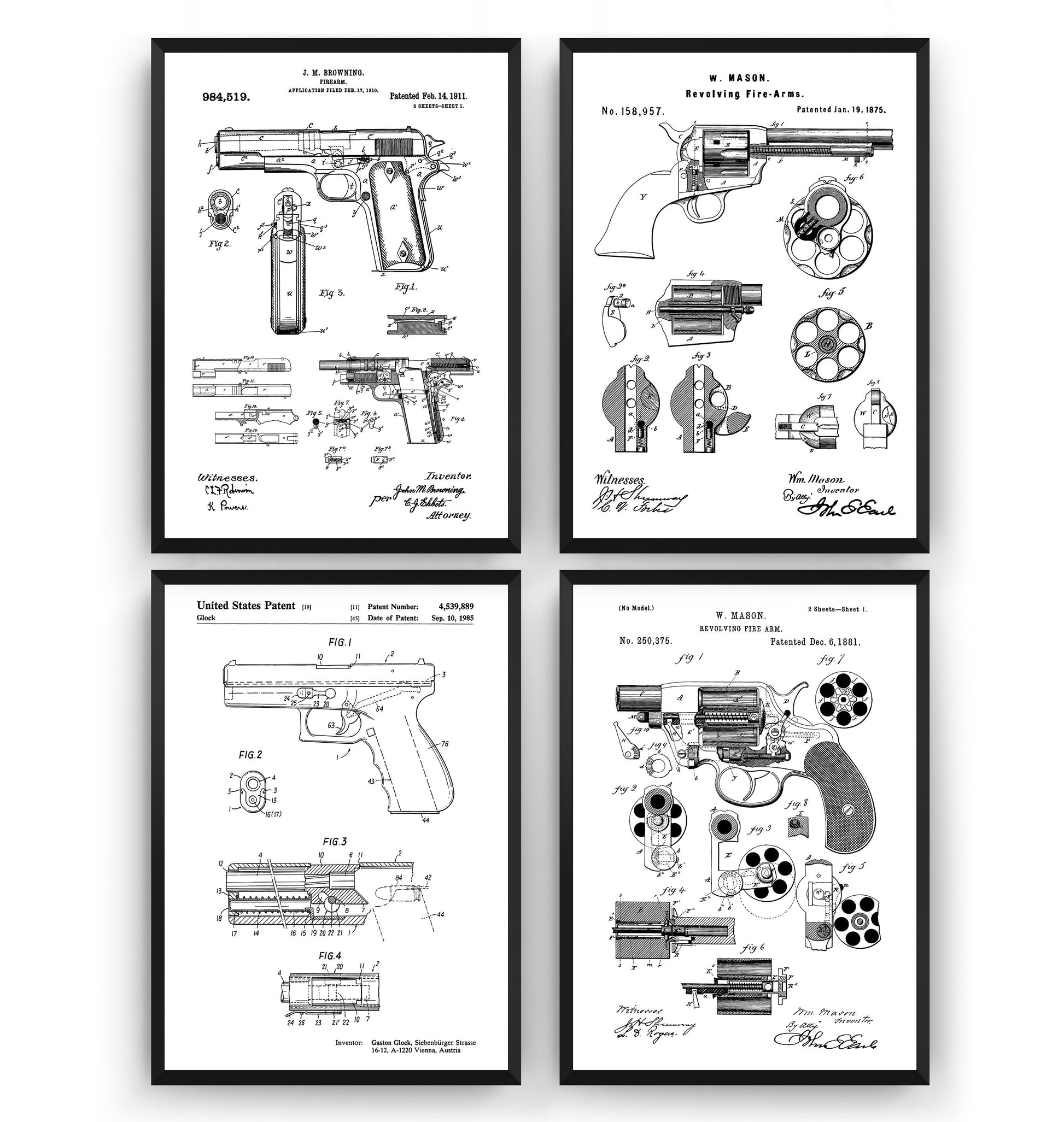 Pistol Gun Set Of 4 Patent Prints - Magic Posters