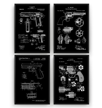 Pistol Gun Set Of 4 Patent Prints - Magic Posters