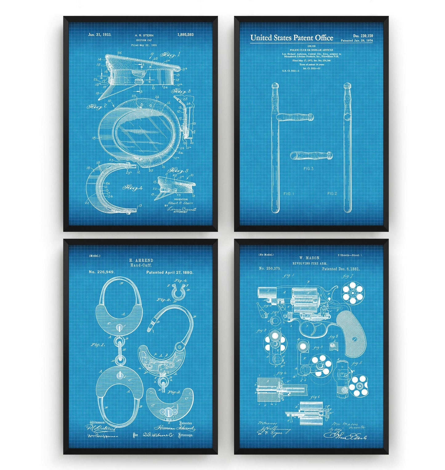 Police Set Of 4 Patent Prints - Magic Posters