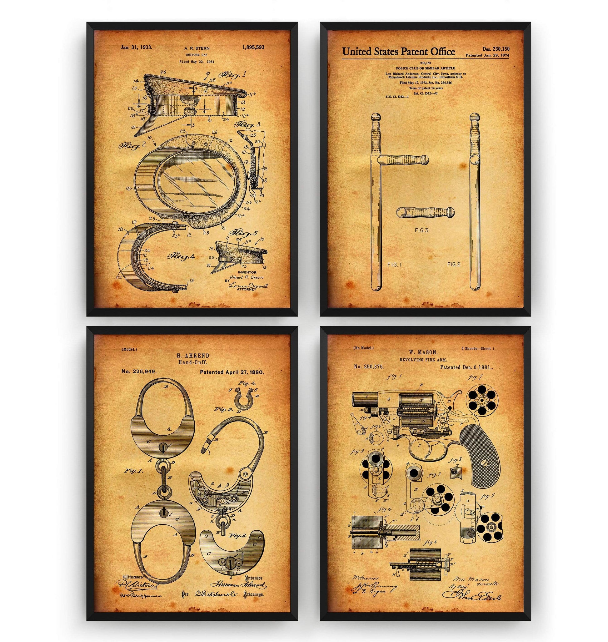 Police Set Of 4 Patent Prints - Magic Posters