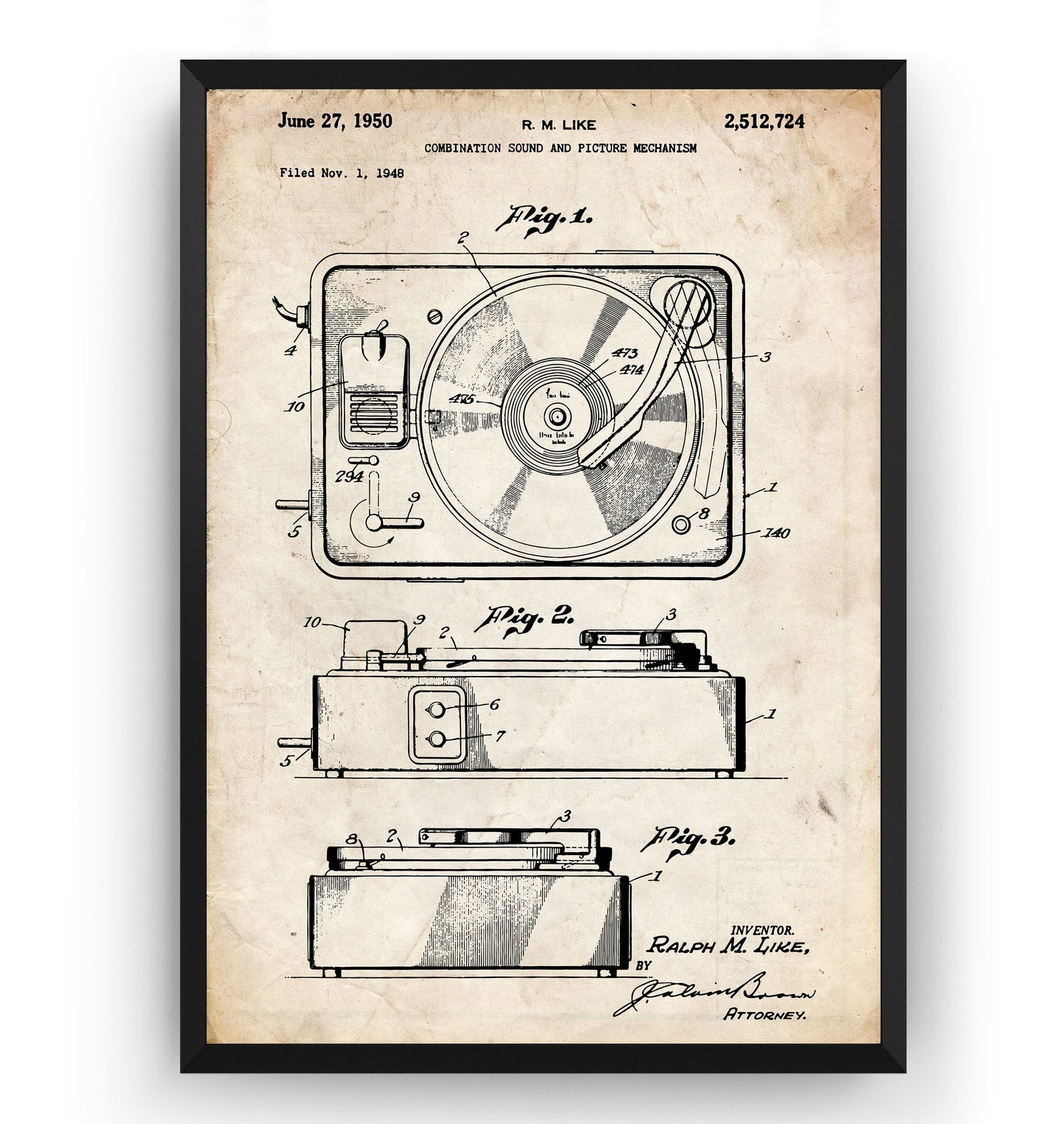 Record Player 1950 Patent Print - Magic Posters